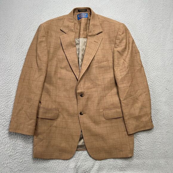 Pendleton Blazer Mens 42R Brown Windowpane‎ Virgin Wool Sport Coat Two Button - Picture 1 of 16